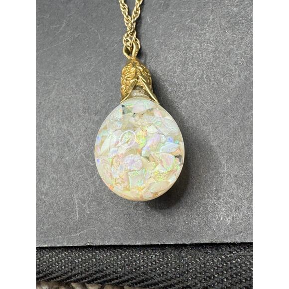 SOLID 14k Yellow Gold Filled Floating Opal Chip Pendant w/ 1/20 12K Necklace - Picture 8 of 16